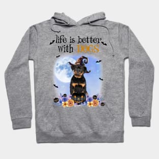 Rottweiler Witch Hat Life Is Better With Dogs Halloween Hoodie